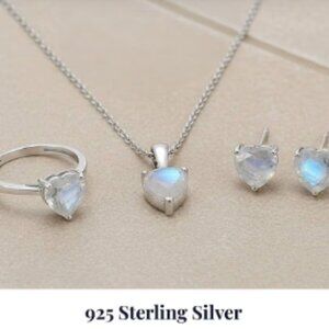 3 Piece Set - Moon Glow Moonstone Ring, Earrings and Necklace